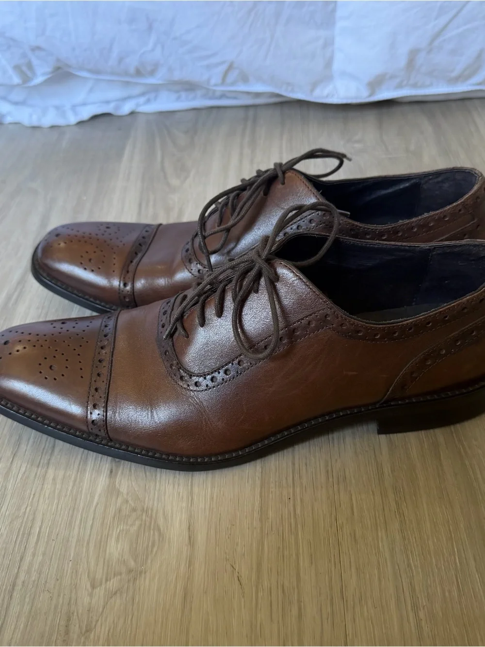 Joseph Abboud Brown Leather Cap-Toe Oxford Dress Shoes